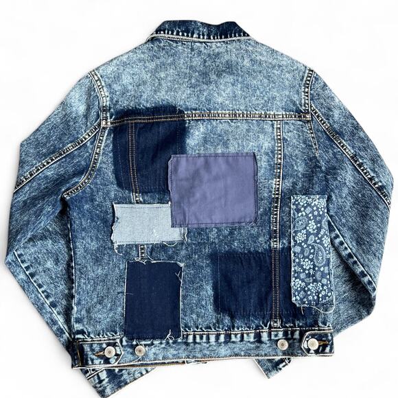 Adore Paisley Patchwork Acid Wash Denim Trucker Jacket Women’s Small - Picture 3 of 4